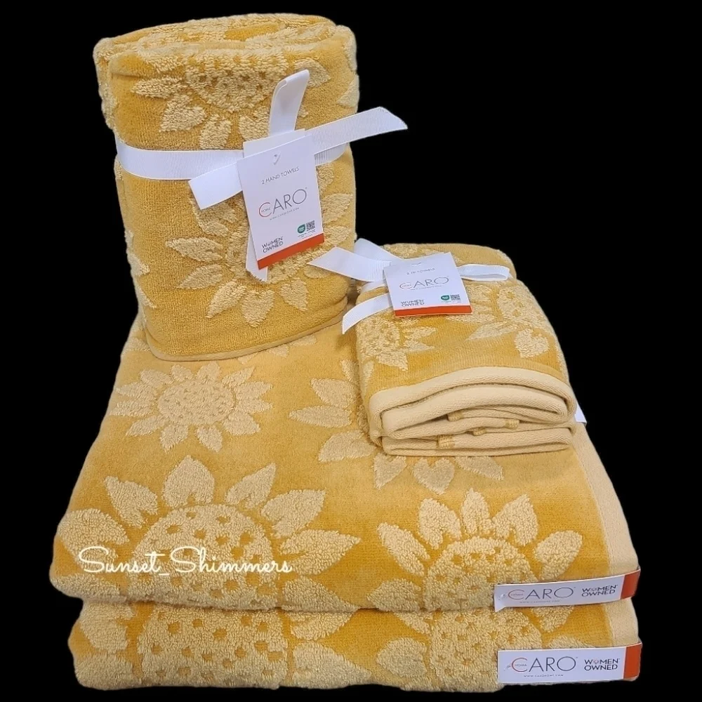 6pc Summer Fall SUNFLOWER BATH HAND TIP TOWEL SET Caro Home NEW